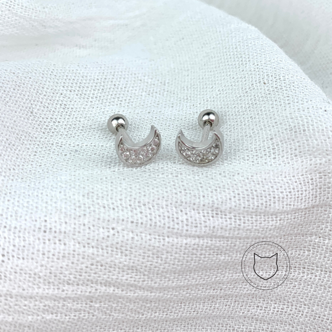 ARETES LUNAS DE PLATA 925 RODINADA Y CRISTAL AB0043L22