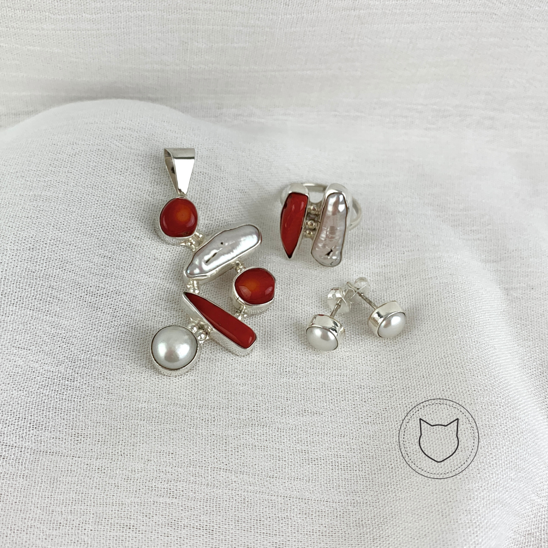 SET DE PLATA 925, PERLAS CULTIVADA Y CORAL SE0873M37