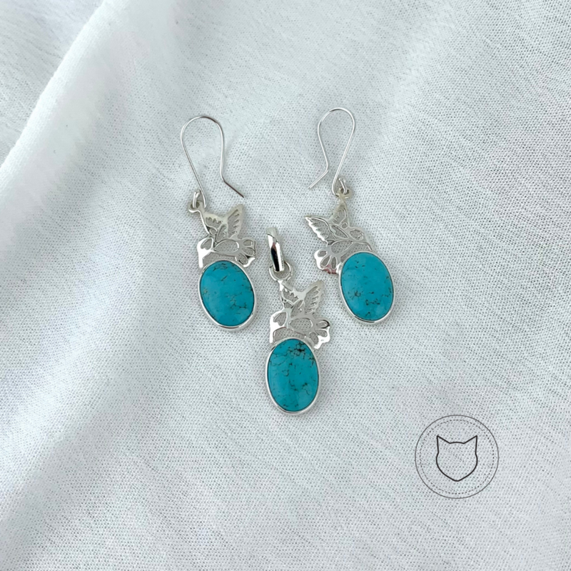 SET DE PLATA 925 (ARETES Y DIJE) Y TURQUESA SE0971M35