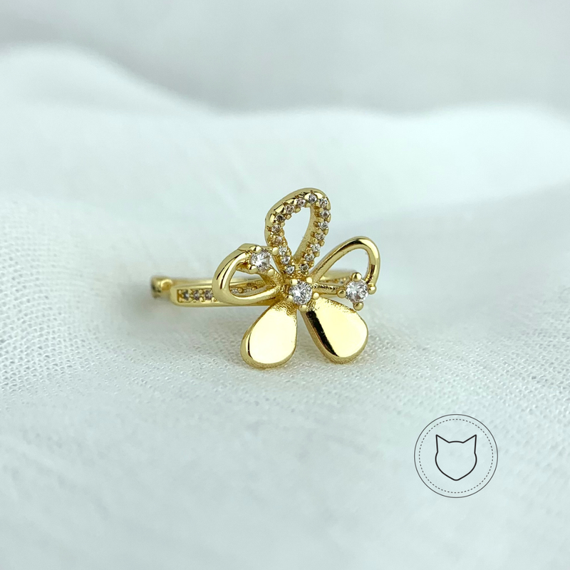 ANILLO DE BAÑO DE ORO Y CRISTALES FLOR TALLA AJUSTABLE AN3028G37