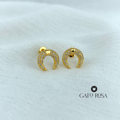 ARETES BAÑO DE ORO HERRADURA Y CRISTALES. AR2435G30