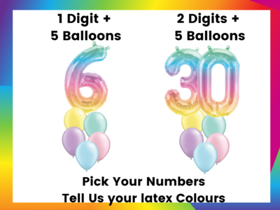 Rainbow Jelli Ombre Foil Numbers- Helium Balloon Bouquet