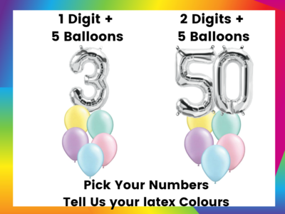 Sliver Foil Numbers- Helium Balloon Bouquet