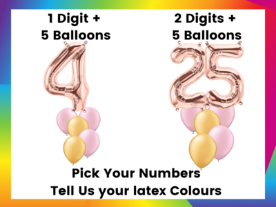 Rose Gold Foil Numbers- Helium Balloon Bouquet