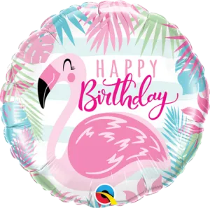18″ ROUND FOIL BIRTHDAY PINK FLAMINGO