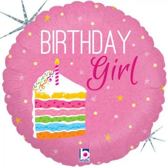 18″ ROUND FOIL- Birthday girl cake