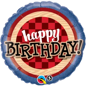 18″ ROUND FOIL-BDAY RED FLANNEL PLAID