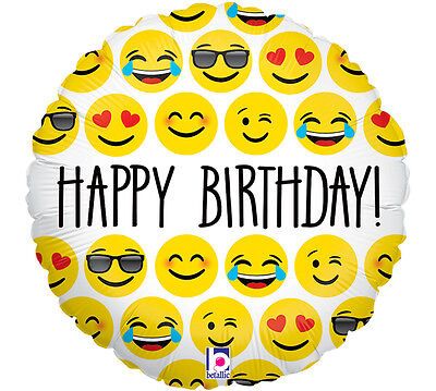 18″ ROUND FOIL-Happy Birthday Emoji