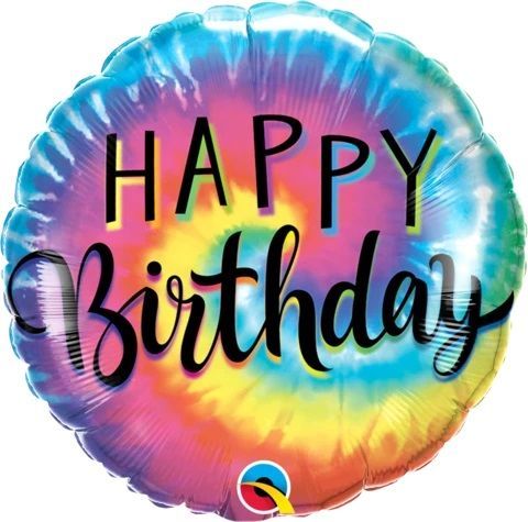 18″ ROUND FOIL-Happy Birthday Rainbow Tie Dye