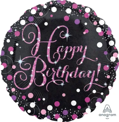 18″ ROUND FOIL- SPARKLING HAPPY BIRTHDAY PINK