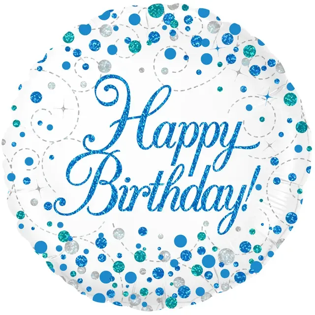 18″ ROUND FOIL- SPARKLING HAPPY BIRTHDAY BLUE
