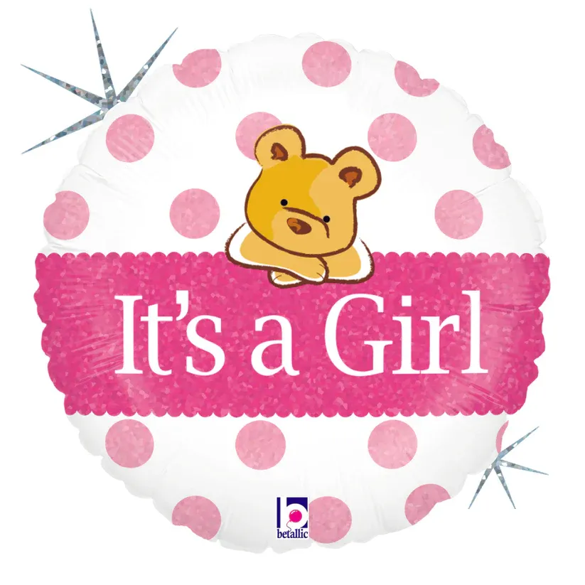 18″ ROUND FOIL -It&#39;s a Girl -Teddy Bear