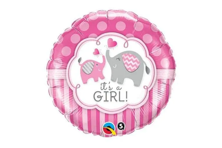 18″ ROUND FOIL -IT’S A GIRL! PINK ELEPHANT