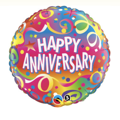 18″ ROUND FOIL -Rainbow Confetti Happy Anniversary