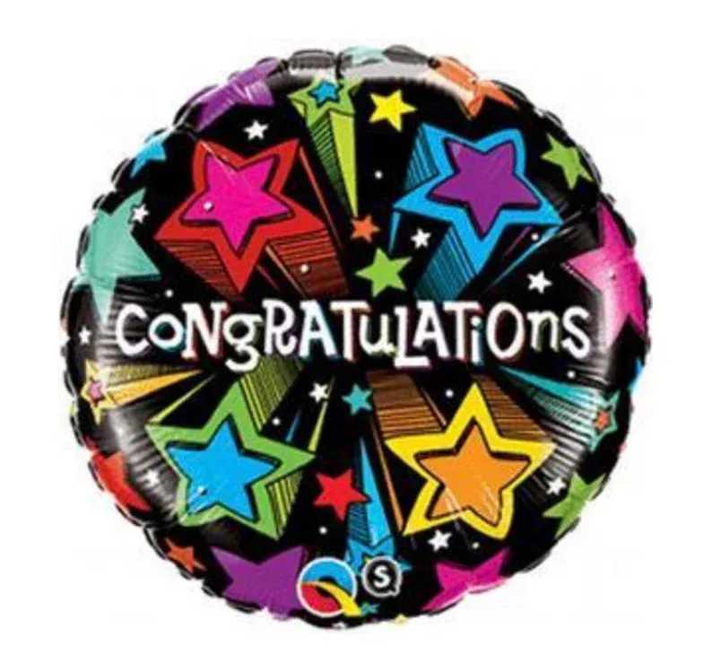 18″ ROUND FOIL -Congratulations Rainbow Stars