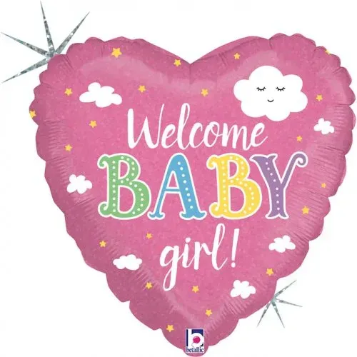 18″ HEART FOIL Welcome Baby Girl
