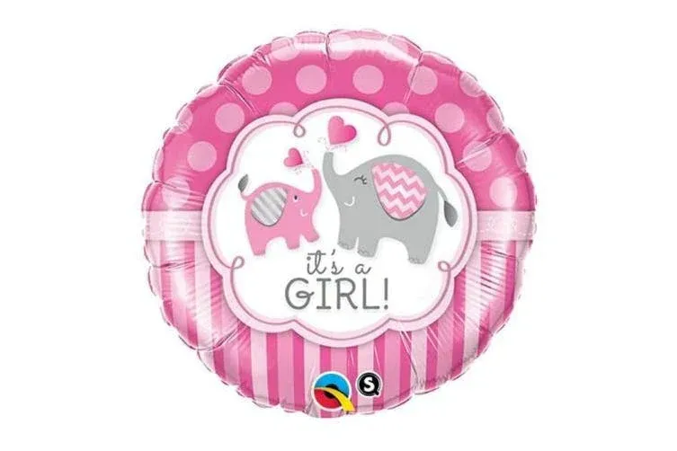 18″ ROUND FOIL -IT’S A GIRL! PINK ELEPHANT