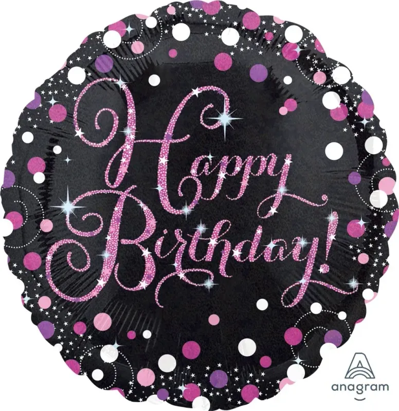 18″ ROUND FOIL- SPARKLING HAPPY BIRTHDAY PINK