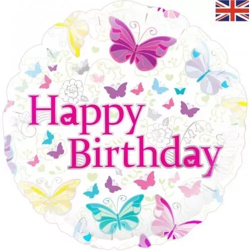 18″ ROUND FOIL butterfly -Happy Birthday