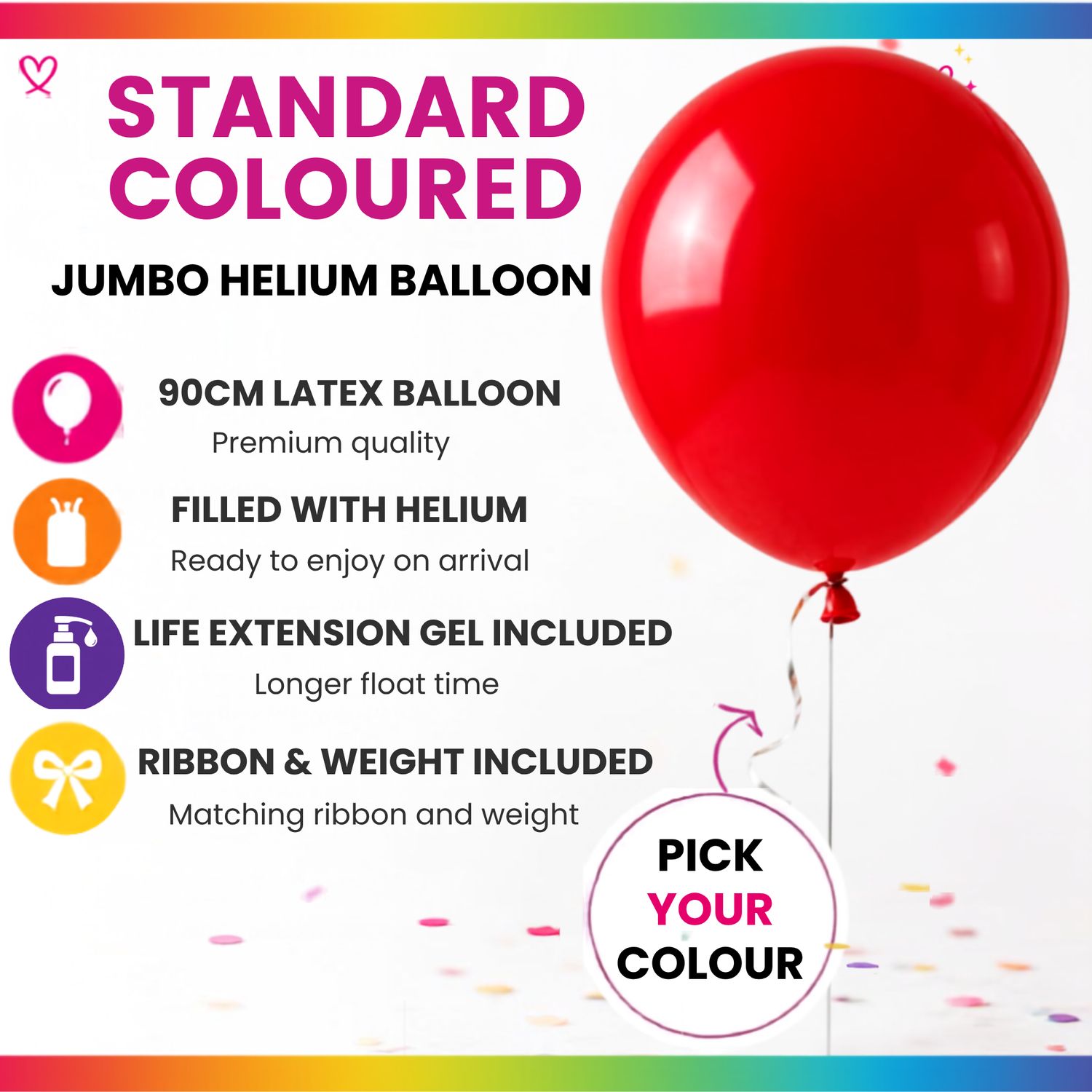 Standard Coloured Jumbo Helium Balloon