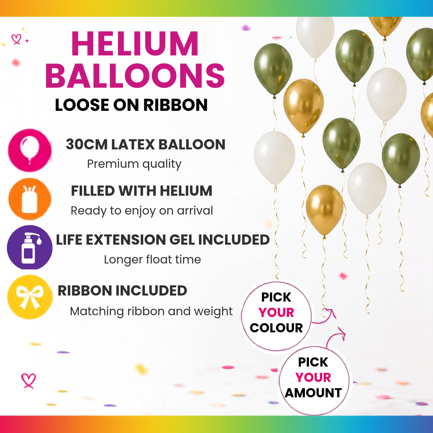 Helium Balloons – Loose on Ribbon -calculated on amount