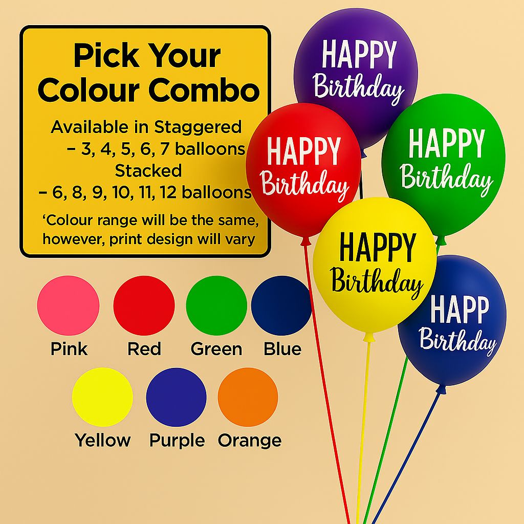 Bright Happy Birthday Latex Helium Balloon Bouquets by Glitz N Twists