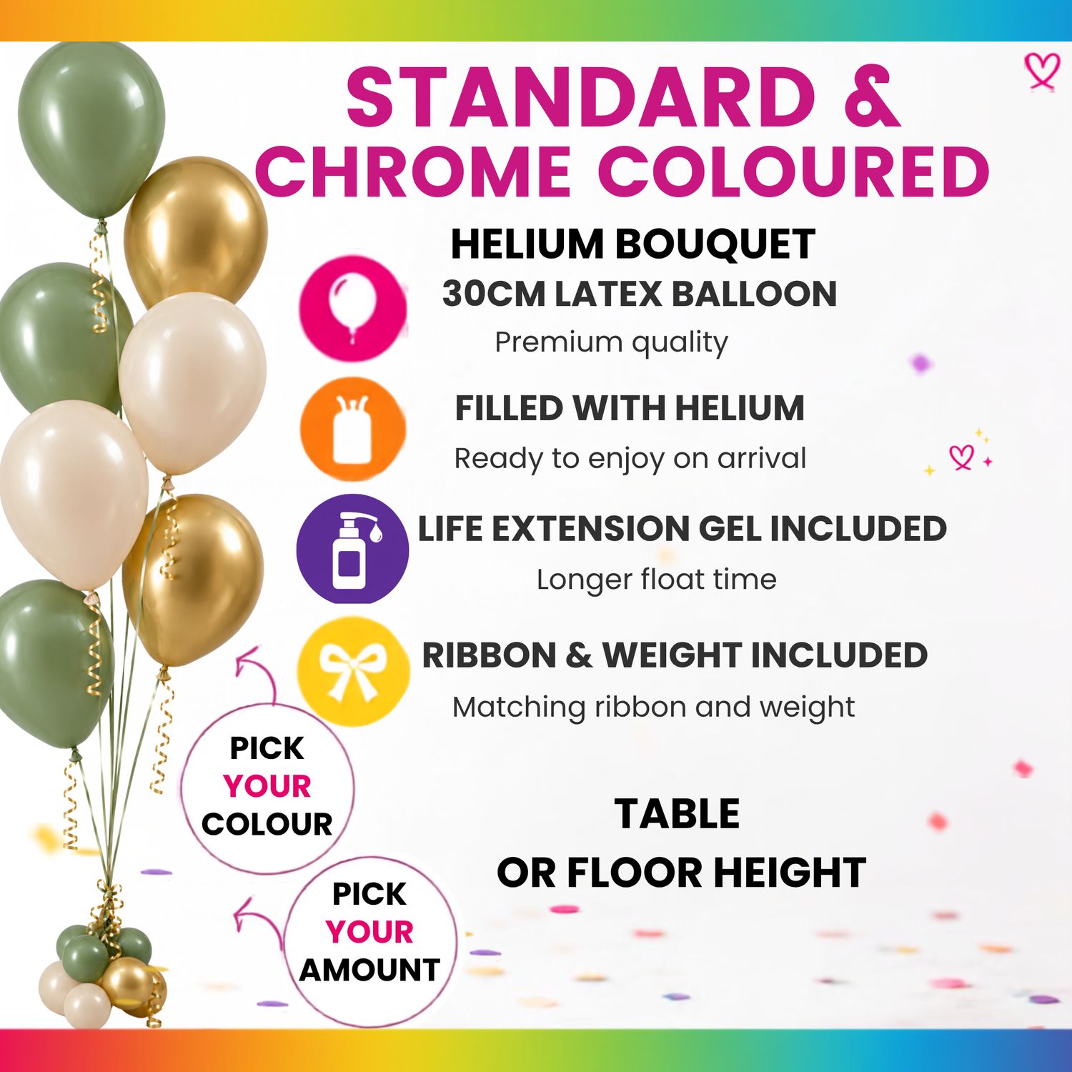 STANDARD &amp; CHROME COLOURED HELIUM BOUQUET
