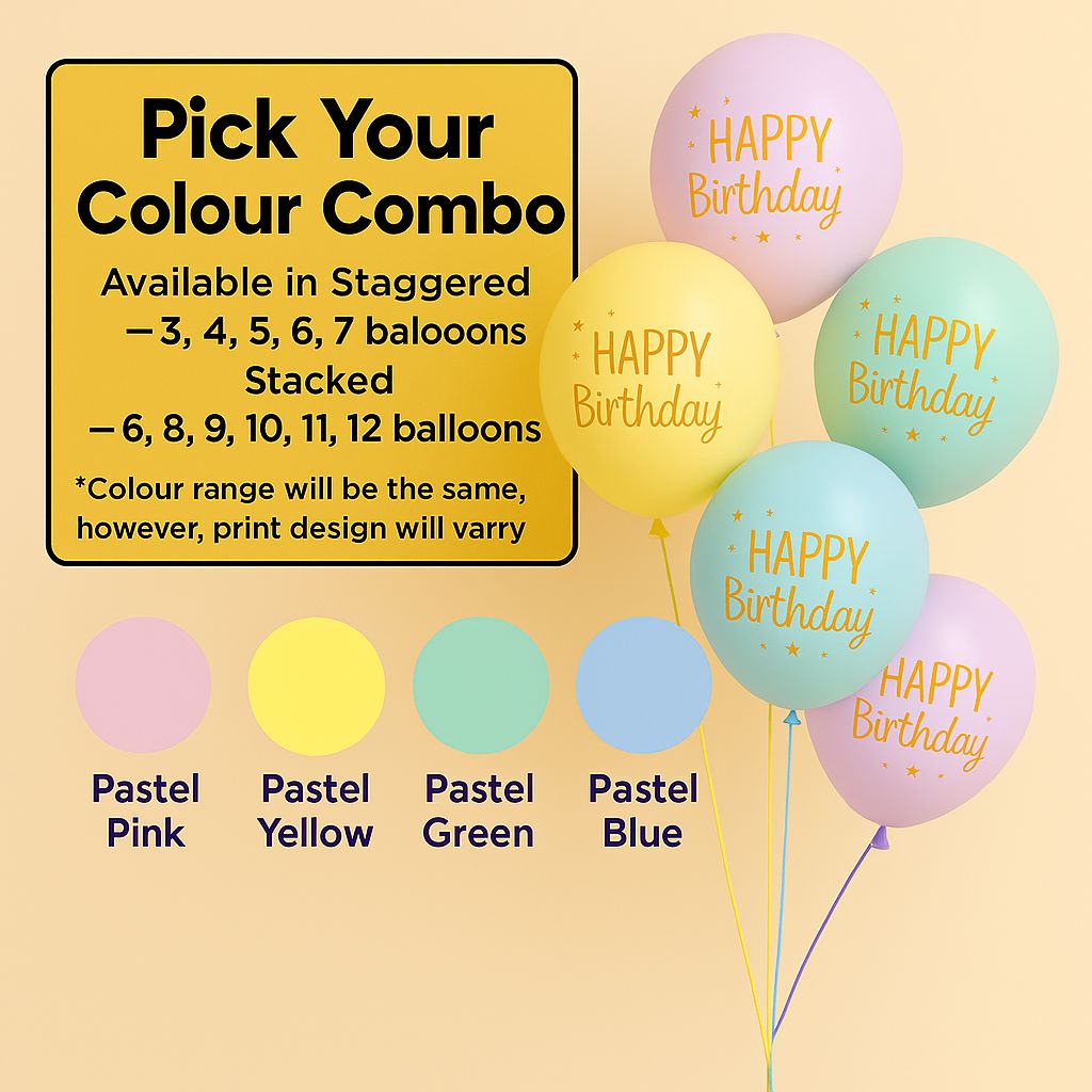 Pastel Happy Birthday Latex Helium Balloon Bouquets by Glitz N Twists