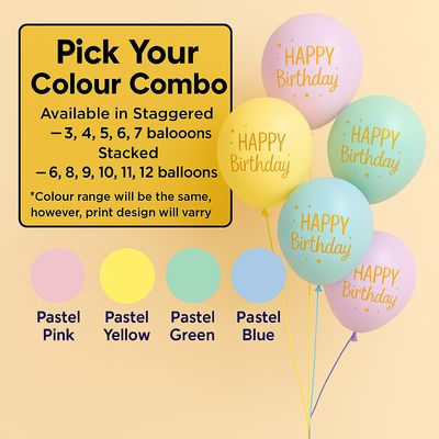 Pastel Happy Birthday Latex Helium Balloon Bouquets by Glitz N Twists