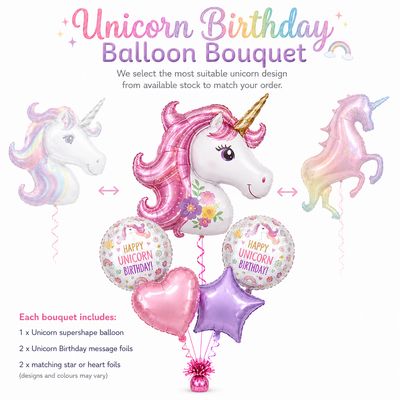 Unicorn Birthday - Balloon Bouquet by Glitz N Twists