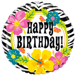 Happy Birthday Tropical Zebra - 18-inch Foil Balloon