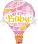 Welcome Baby Pink Hot Air Balloon - Supershape Foil Balloon