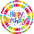Happy Birthday Rainbow Stars and Stripes - 18-inch Foil Balloon