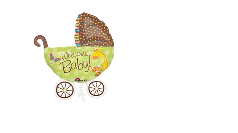 Welcome Baby Brown Patterned Pram - Supershape Foil Balloon