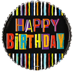 Happy Birthday Black Rainbow Candles - 18-inch Foil Balloon
