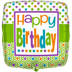 Happy Birthday Green Polka Dot Square - 18-inch Foil Balloon
