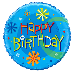 Happy Birthday Blue Flowers - 18-inch Foil Balloon