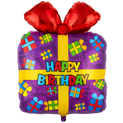 Happy Birthday Purple Present - Supershape Foil Balloon