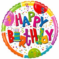 Happy Birthday Colourful Letters and Party Hats - 18-inch Foil Balloon