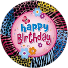 Happy Birthday Multicolour Animal Prints - 18-inch Foil Balloon