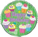 Happy Birthday Green Cupcakes - 18-inch Foil Balloon