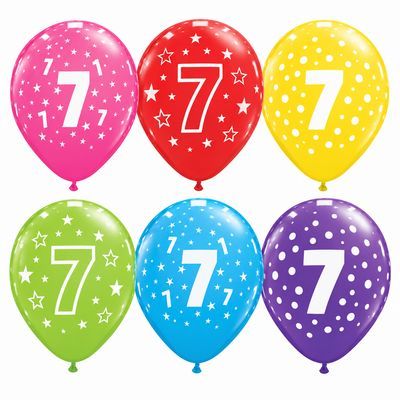Number 7 printed latex balloons - examples of varying designs