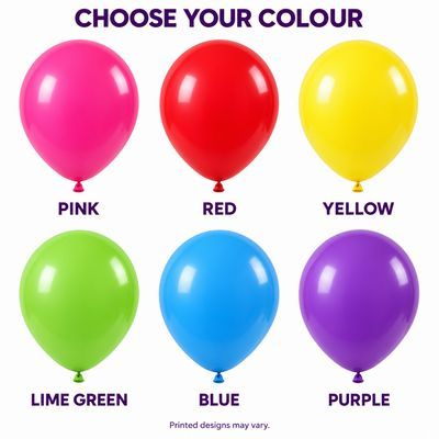 Choose your colour: Pink, Red, Yellow, Lime Green, Blue, Purple. Printed designs may vary.