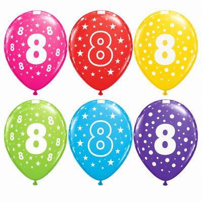 Number 8 printed latex balloons - examples of varying designs