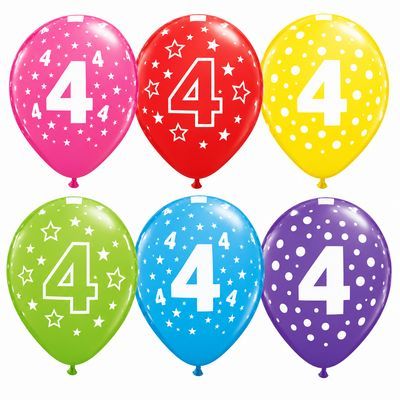 Number 4 printed latex balloons - examples of varying designs