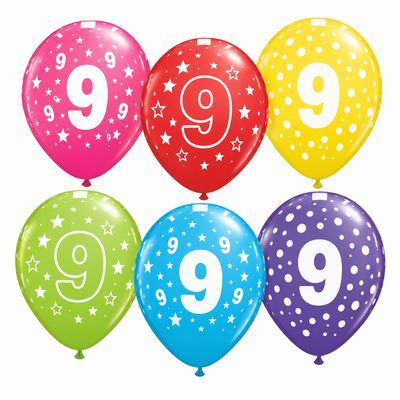 Number 9 printed latex balloons - examples of varying designs