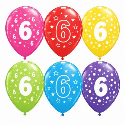 Number 6 printed latex balloons - examples of varying designs