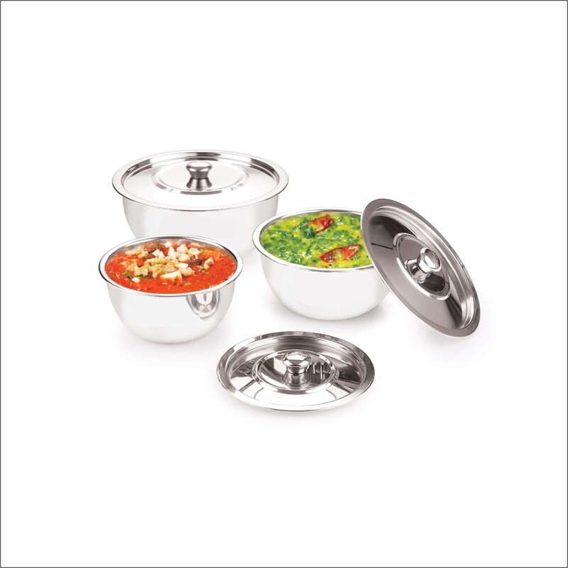 CrossPan Stainless Steel Apple Serving Bowl 3pc set (750ml,1000ml,1500ml)
