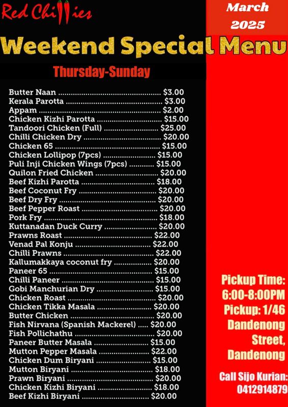 Weekend Special Menu