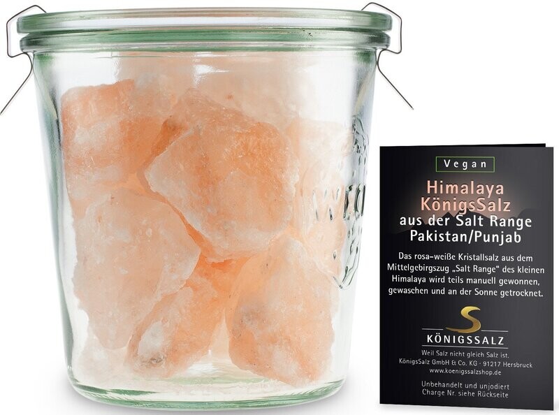 HimalayaSalz (aus SaltRange Pakistan/ Punjab) Kristalle im Glas 500g (1050g) - zum Ansetzen einer Soole